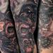 Tattoos - hill billy skull with bear pelt - 60033